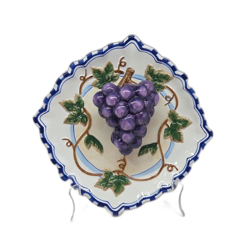 Vtg Bella Casa Ganz 7 1/2" Fruit Plate Purple Grapes Leaves Decorative 3D Art